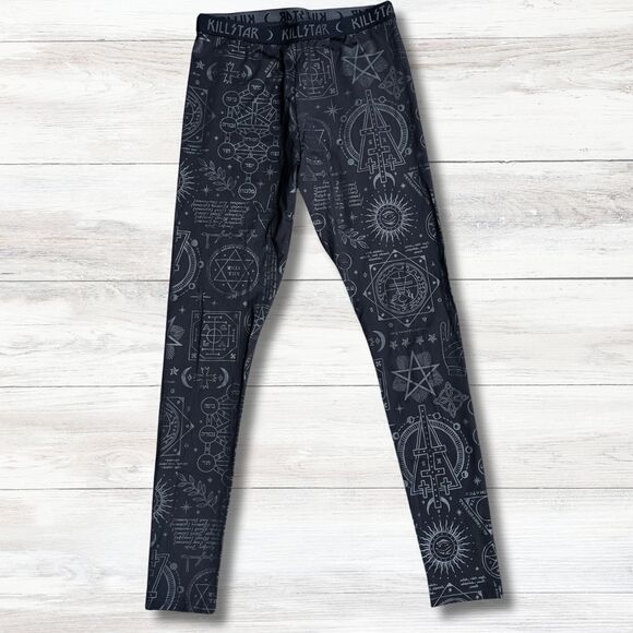 Killstar Leggings Womens Large Black Exercise Your Demons Goth Grunge Witchcore - Picture 1 of 12